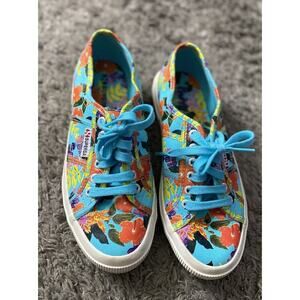 Superga 2750 Blue With Floral Pattern Women’s Shoes Size 8
